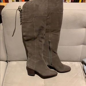 NEW Grey taupe Suede over the knee boots